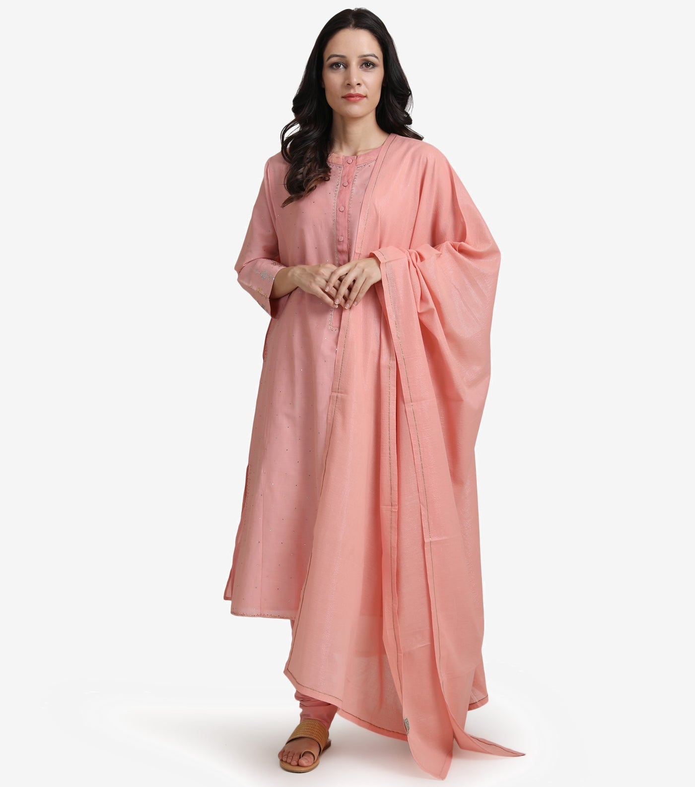 Peach Cotton Silk Suit Set