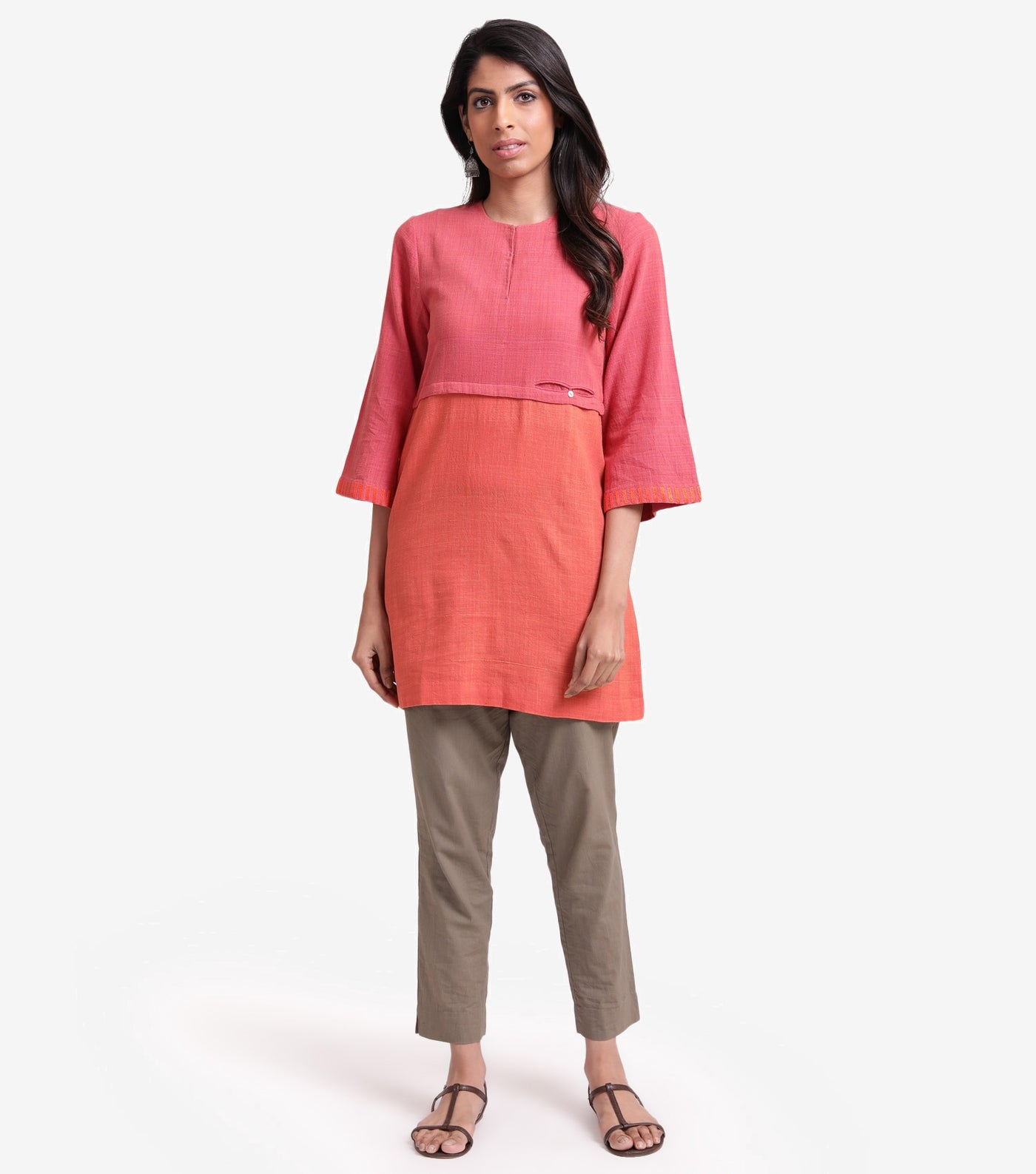 Pink orange color blocked tunic