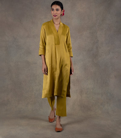 Mustard Yellow Tissue Kurta & Palazzo Pants Set