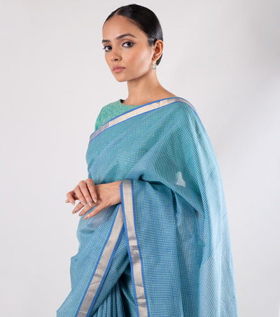 Blue Hand Woven Maheshwari Saree