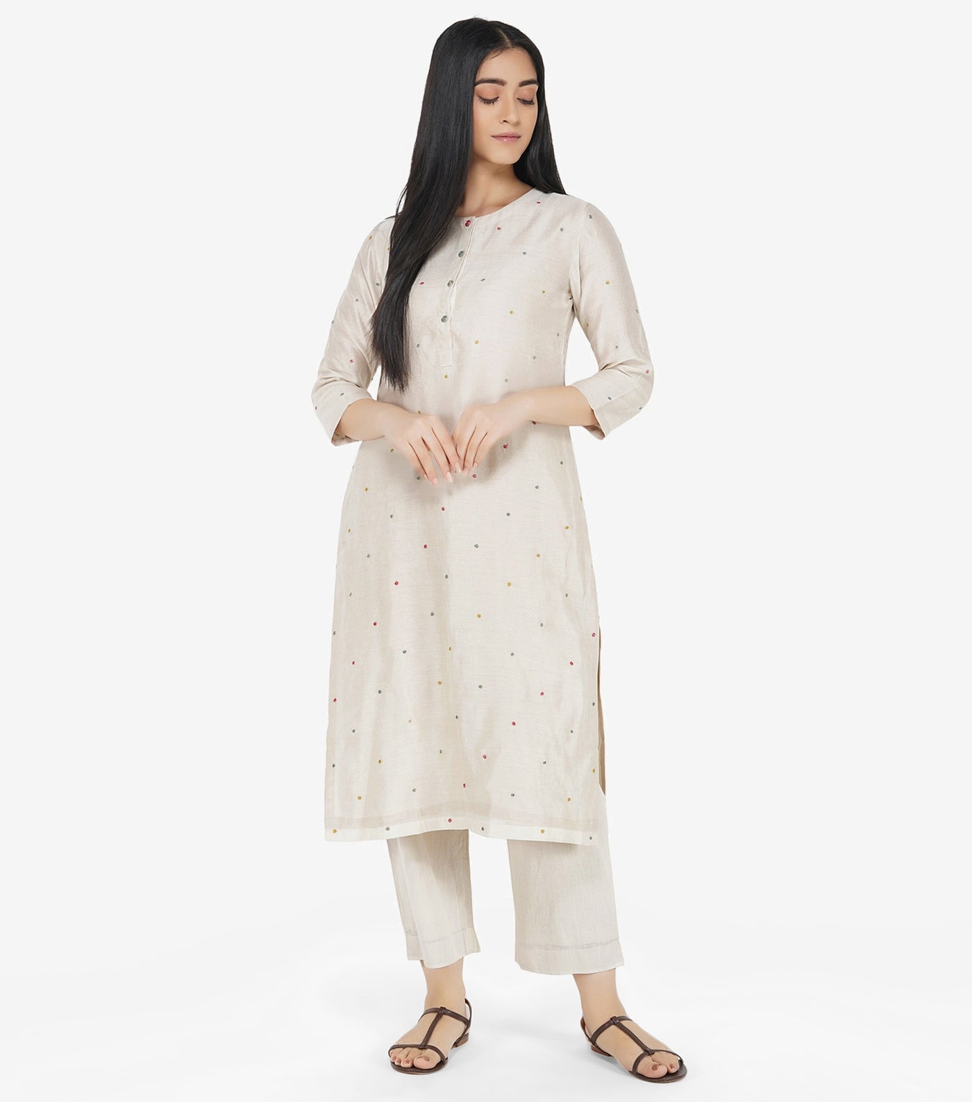 Ivory Embroidered Chanderi Suit Set