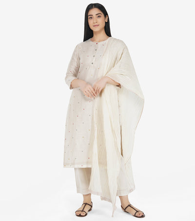 Ivory Embroidered Chanderi Suit Set