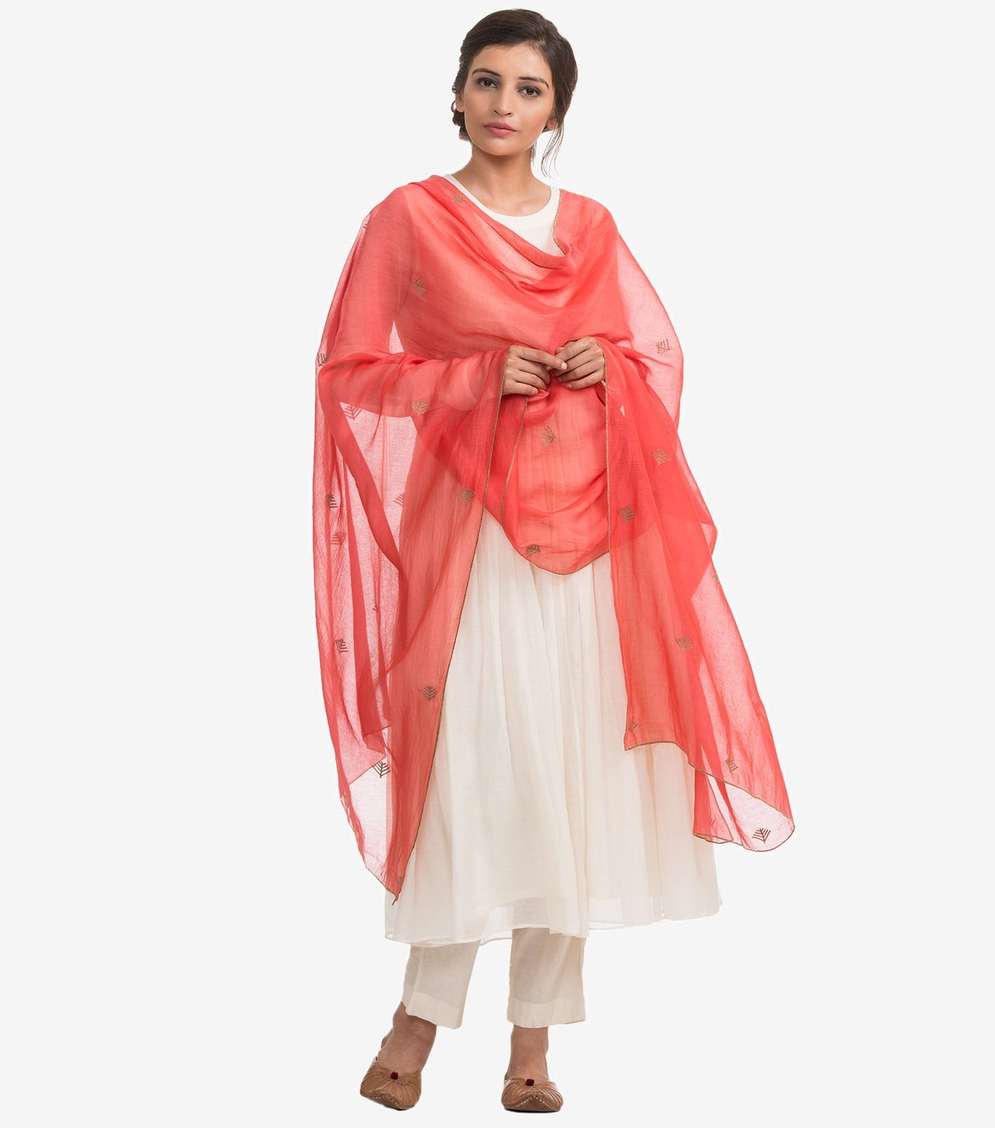 Coral chanderi embroidered dupatta