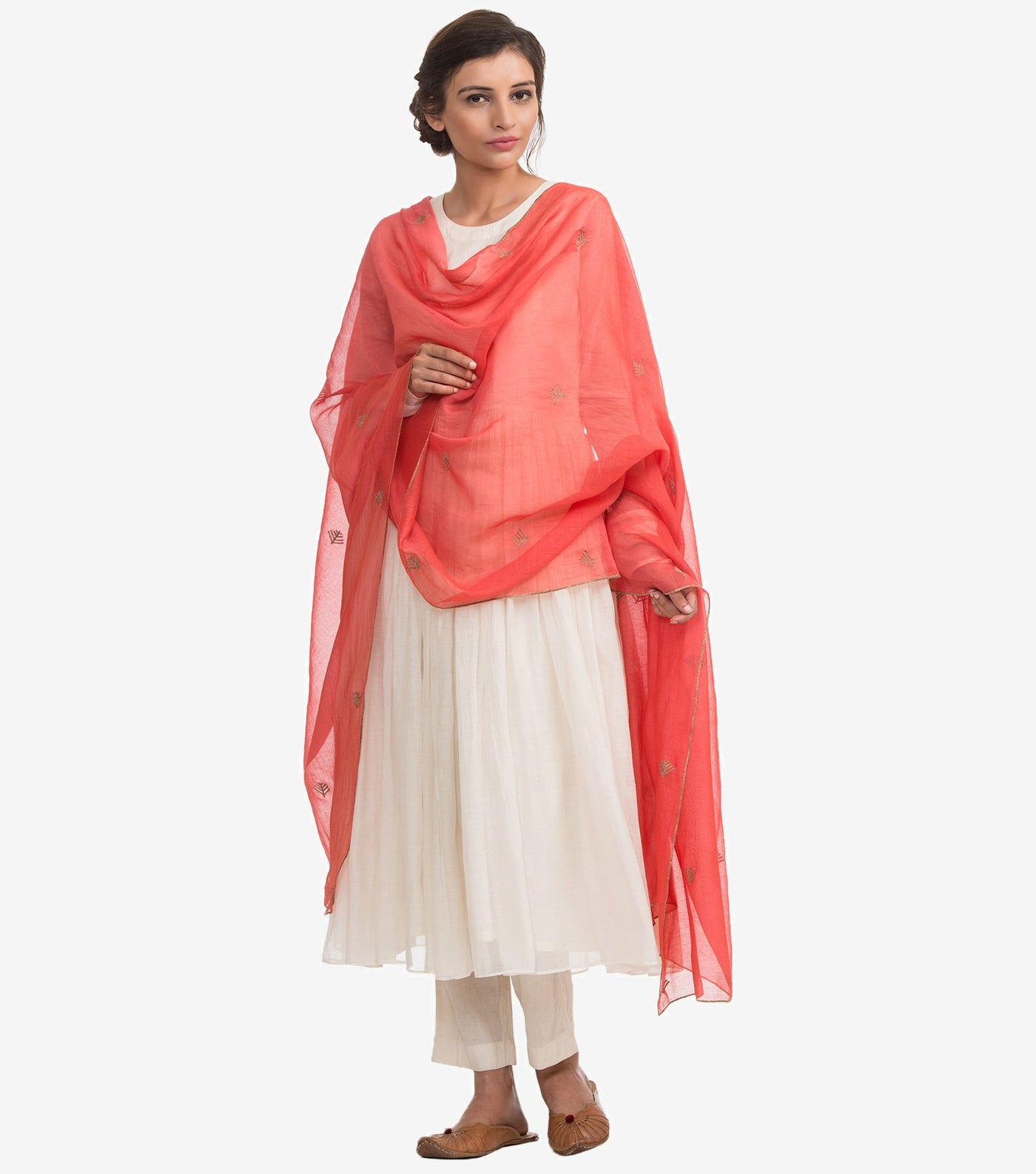 Coral chanderi embroidered dupatta