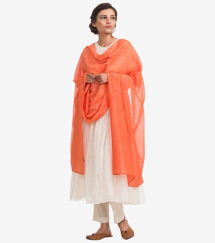 Orange Mukaish chanderi dupatta