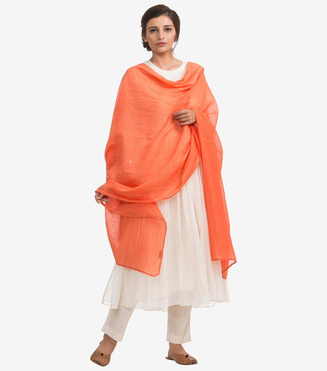 Orange Mukaish chanderi dupatta