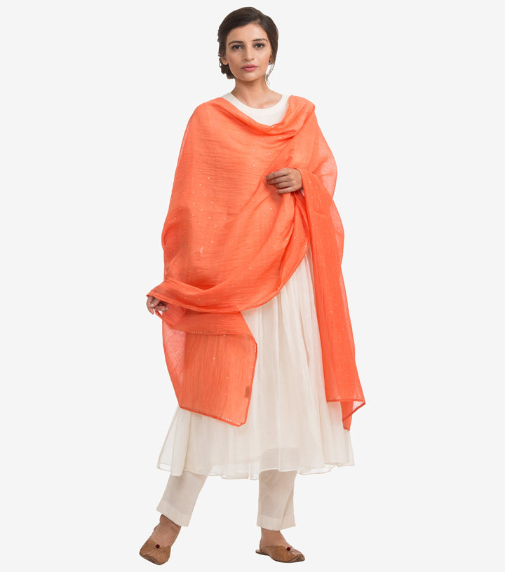 Orange Mukaish chanderi dupatta