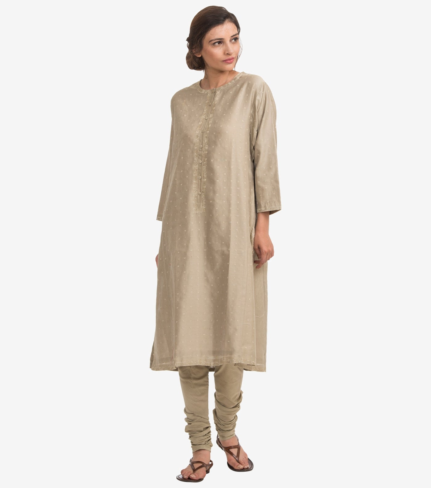 Beige Silk Chanderi Kurta