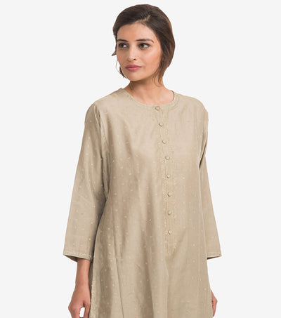 Beige Silk Chanderi Kurta