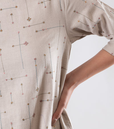 Beige embroidered linen Dress