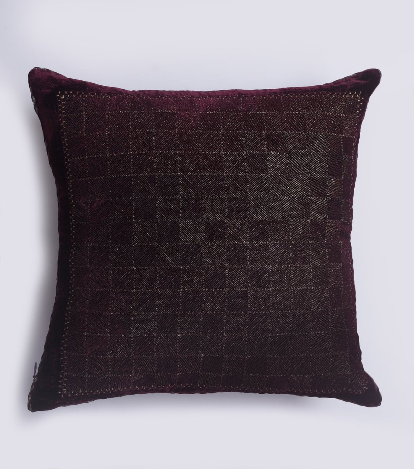 Checked Bling Wine Velvet Cushion Cover