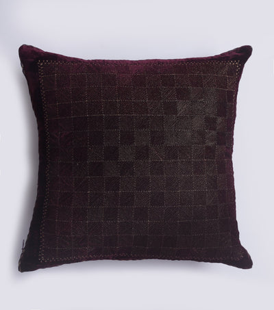 Checked Bling Wine Velvet Cushion Cover