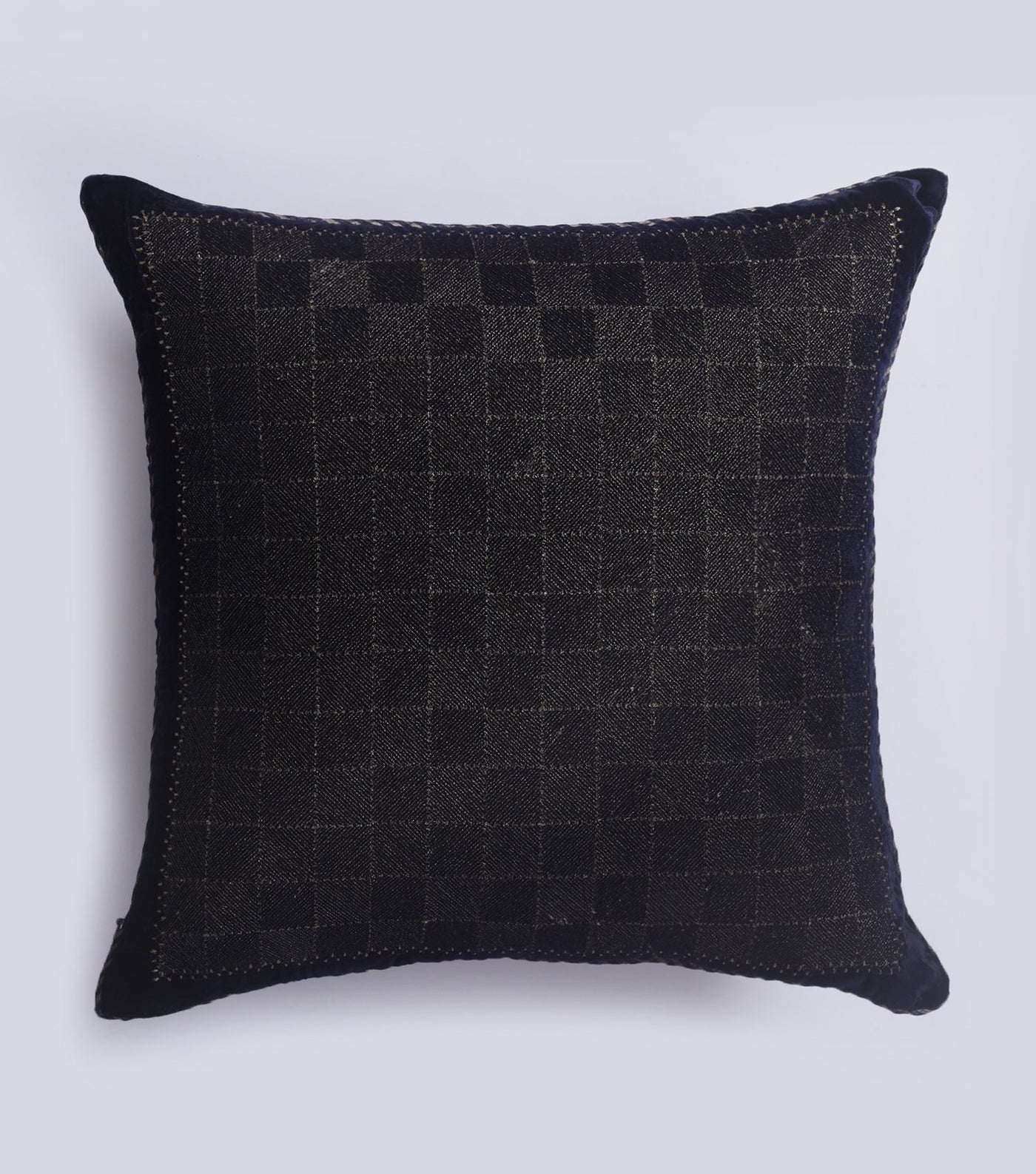 Checked Bling Navy Velvet Cushion Cover