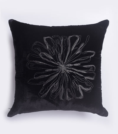 Floral Splatter Black Velvet Cushion Cover