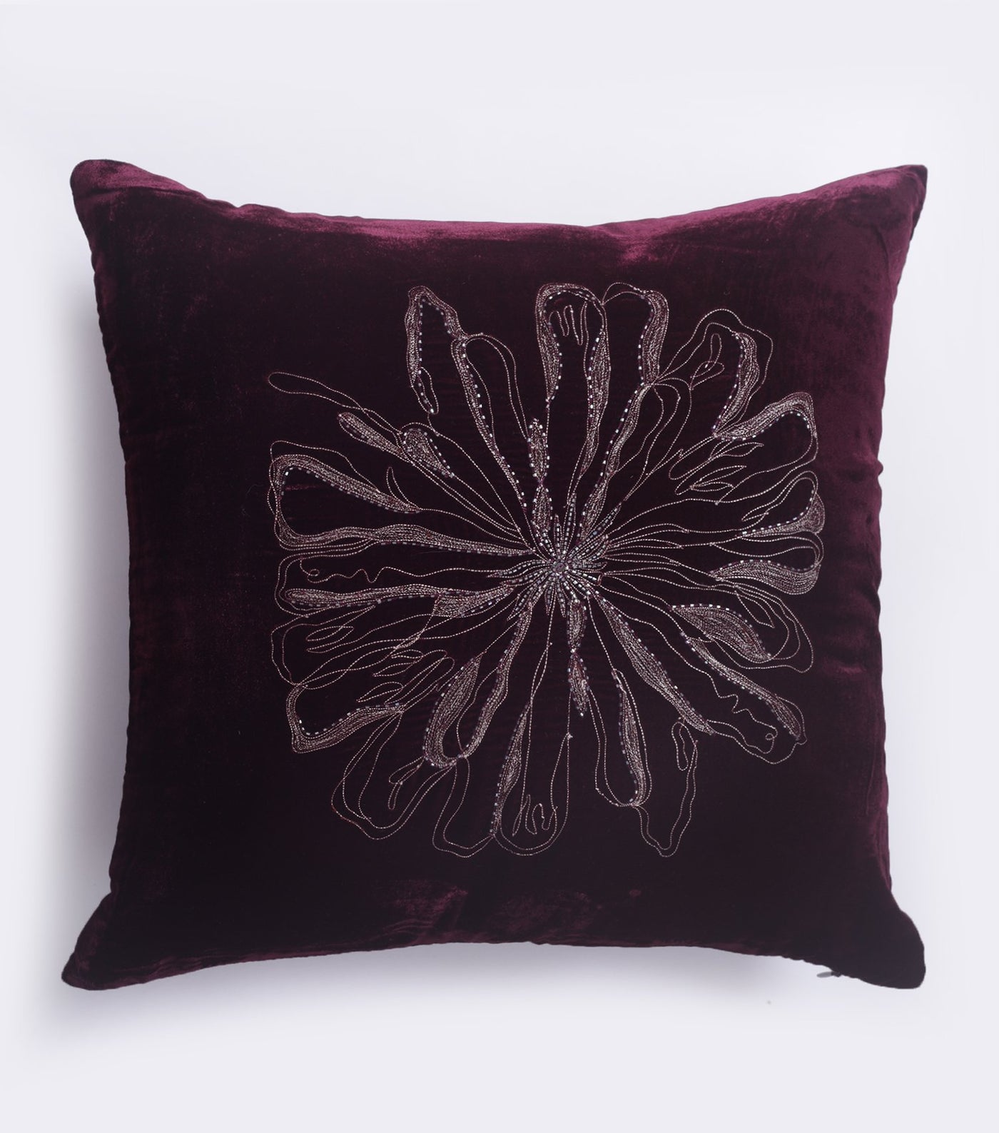 Floral Splatter Wine Velvet Cushion Cover