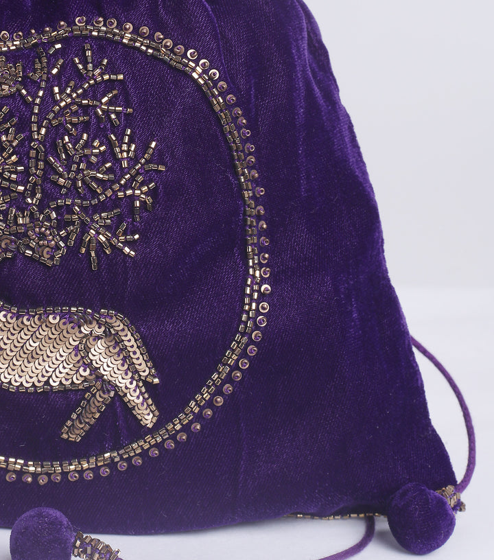 Mythical Forest Voilet Velvet Potli