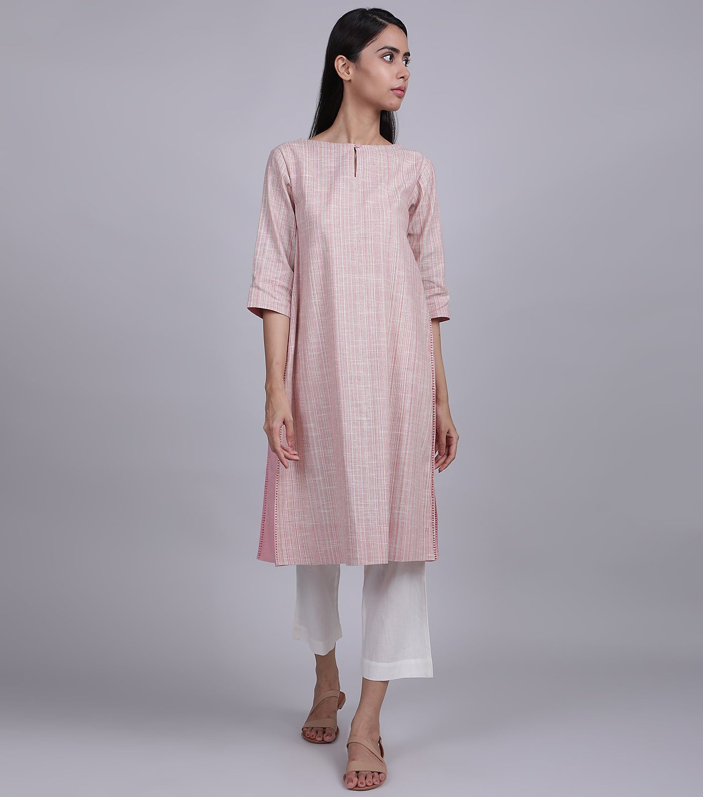 Pink Khadi Kurta