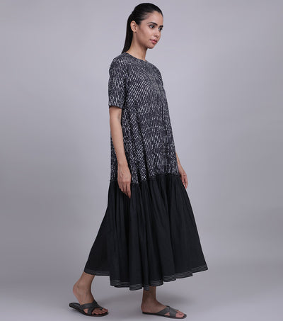 Black Cotton Flared Dress
