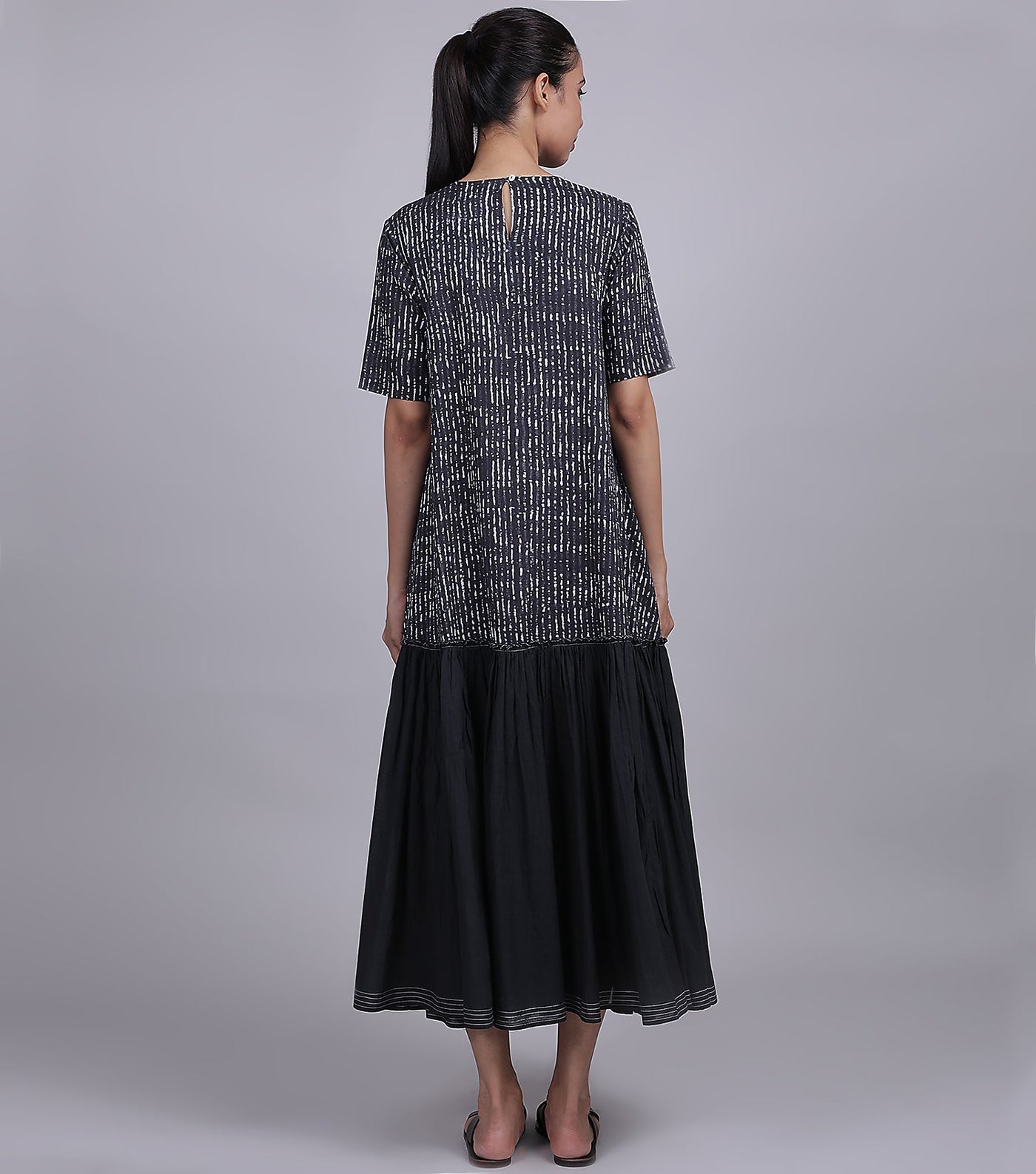 Black Cotton Flared Dress