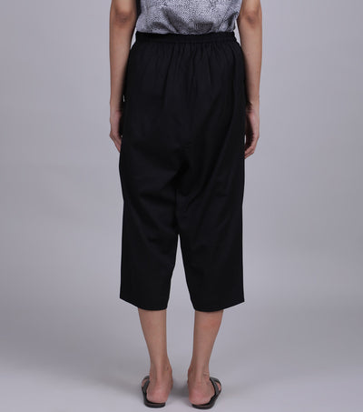 Black Cotton Cropped Pant