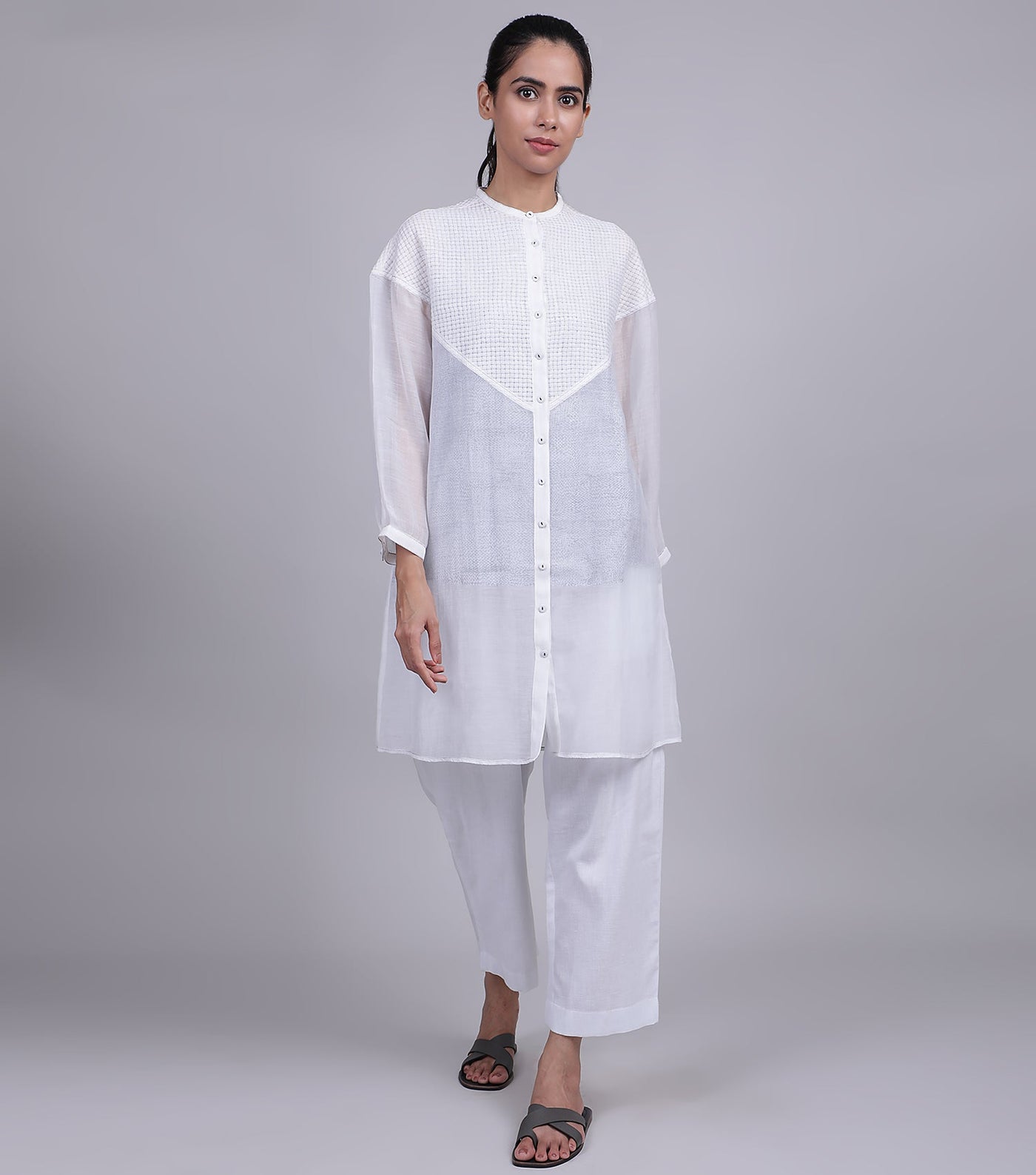White Chanderi  Summer Shirt