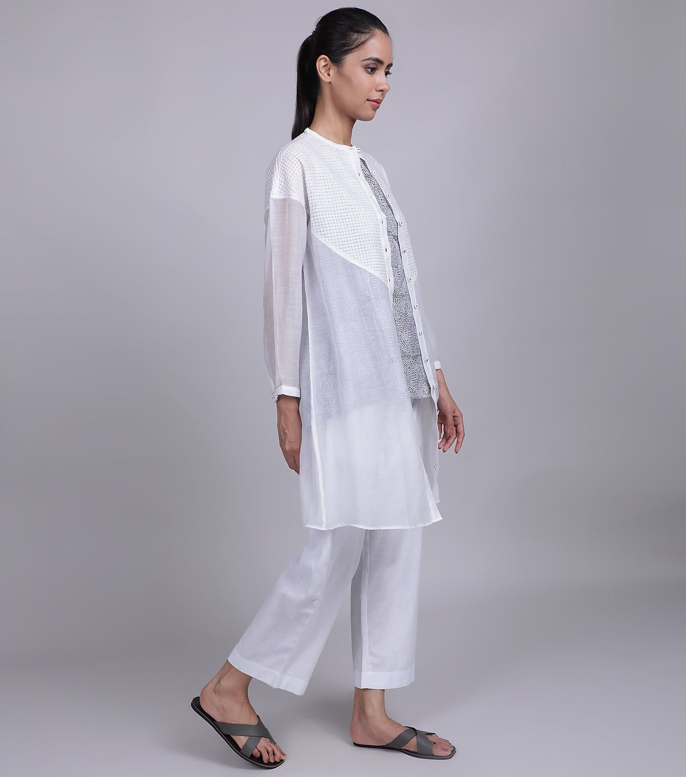White Chanderi  Summer Shirt