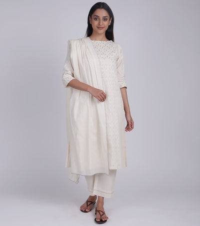 Ivory Embroidered Cotton Suit Set