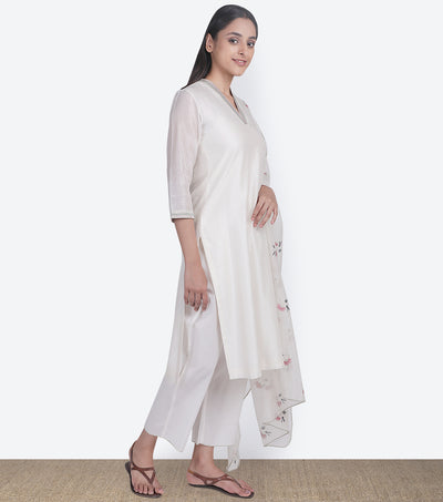 White Cotton Silk Kurta & Pallazo Pants Set