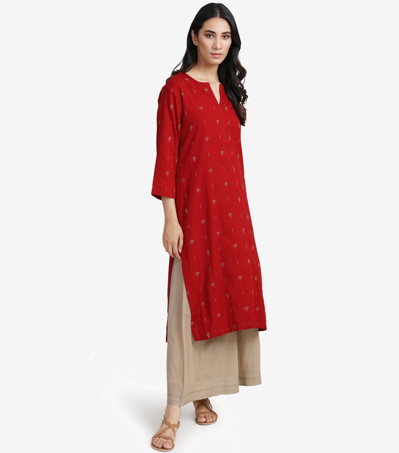 Red zari embroidered kurta