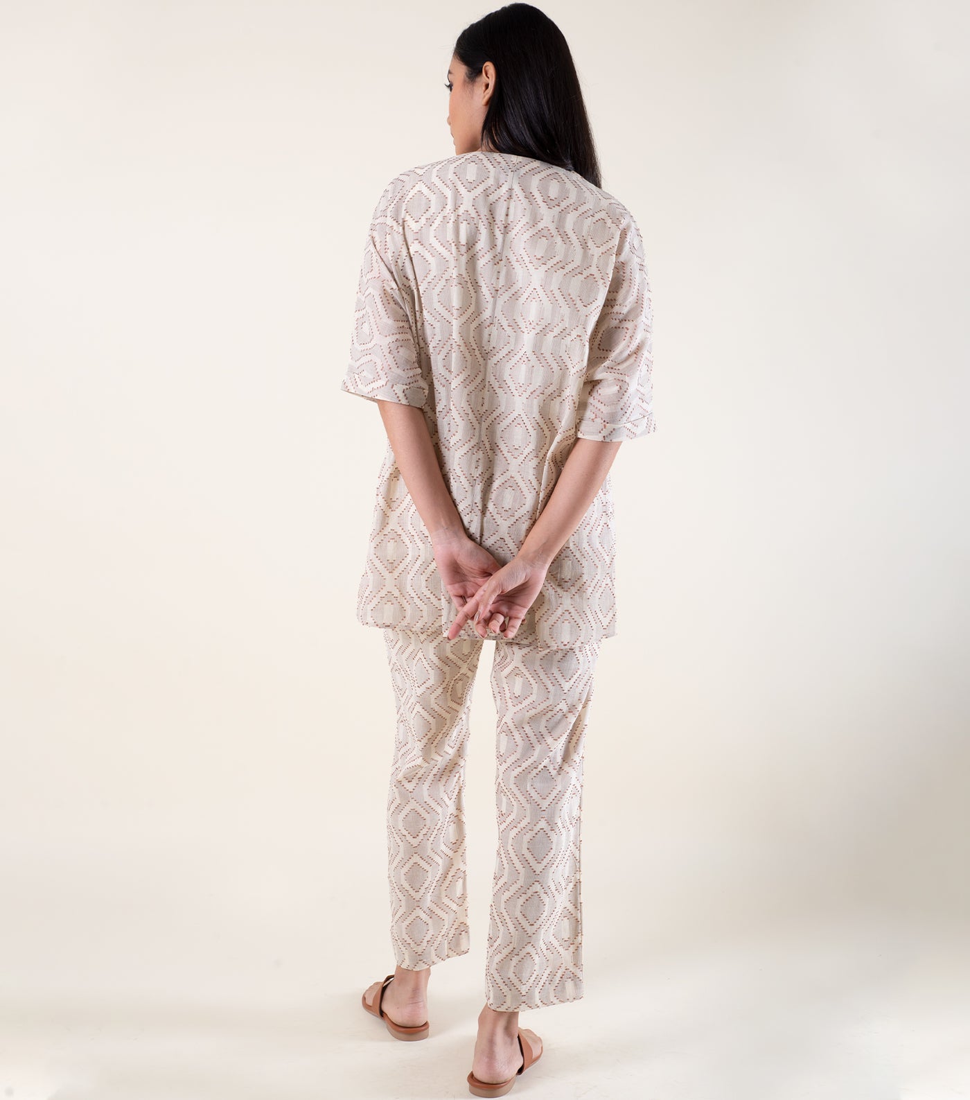 Beige Cotton Printed Co-Ord Set