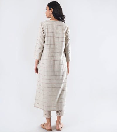 Beige Printed khadi kurta