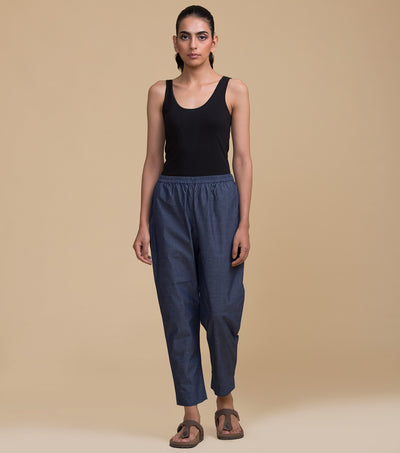 Blue cotton narrow pant