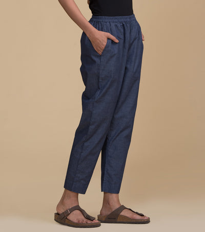 Blue cotton narrow pant