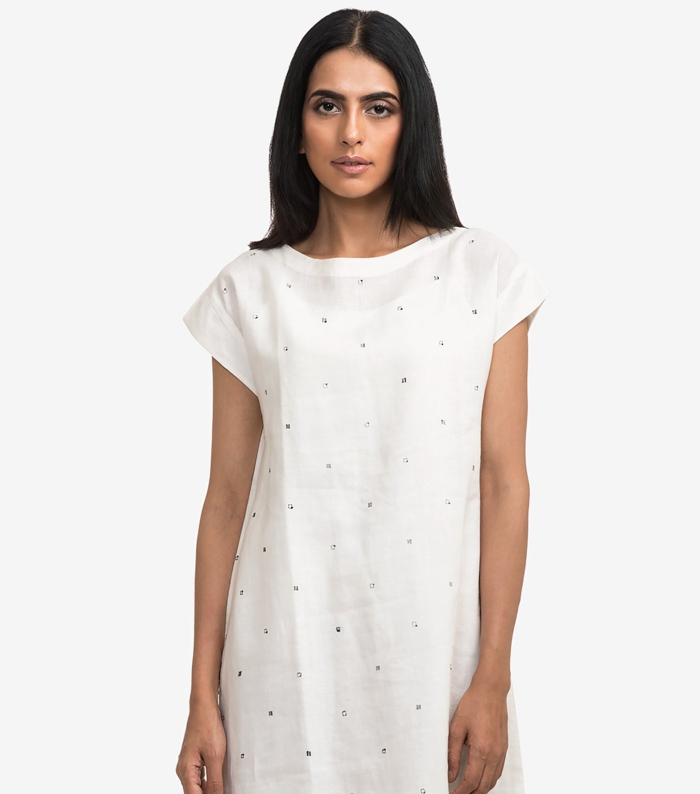 White embroidered linen dress