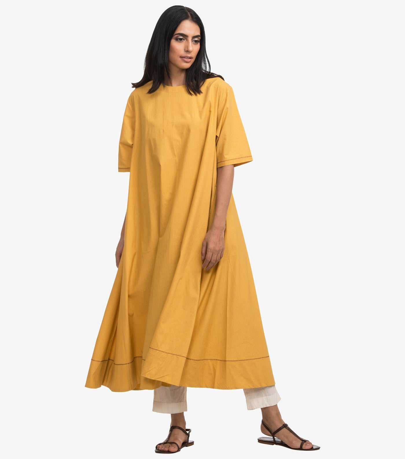 Yellow solid cotton kurta