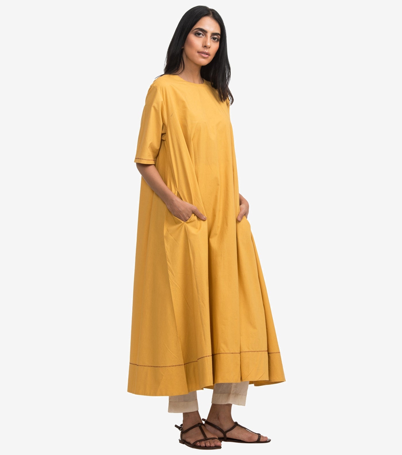 Yellow solid cotton kurta