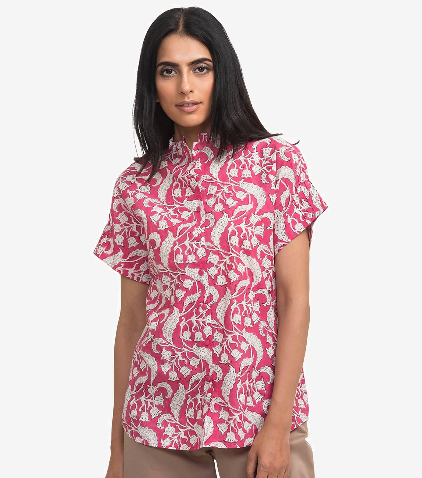 Pink printed cotton shirt