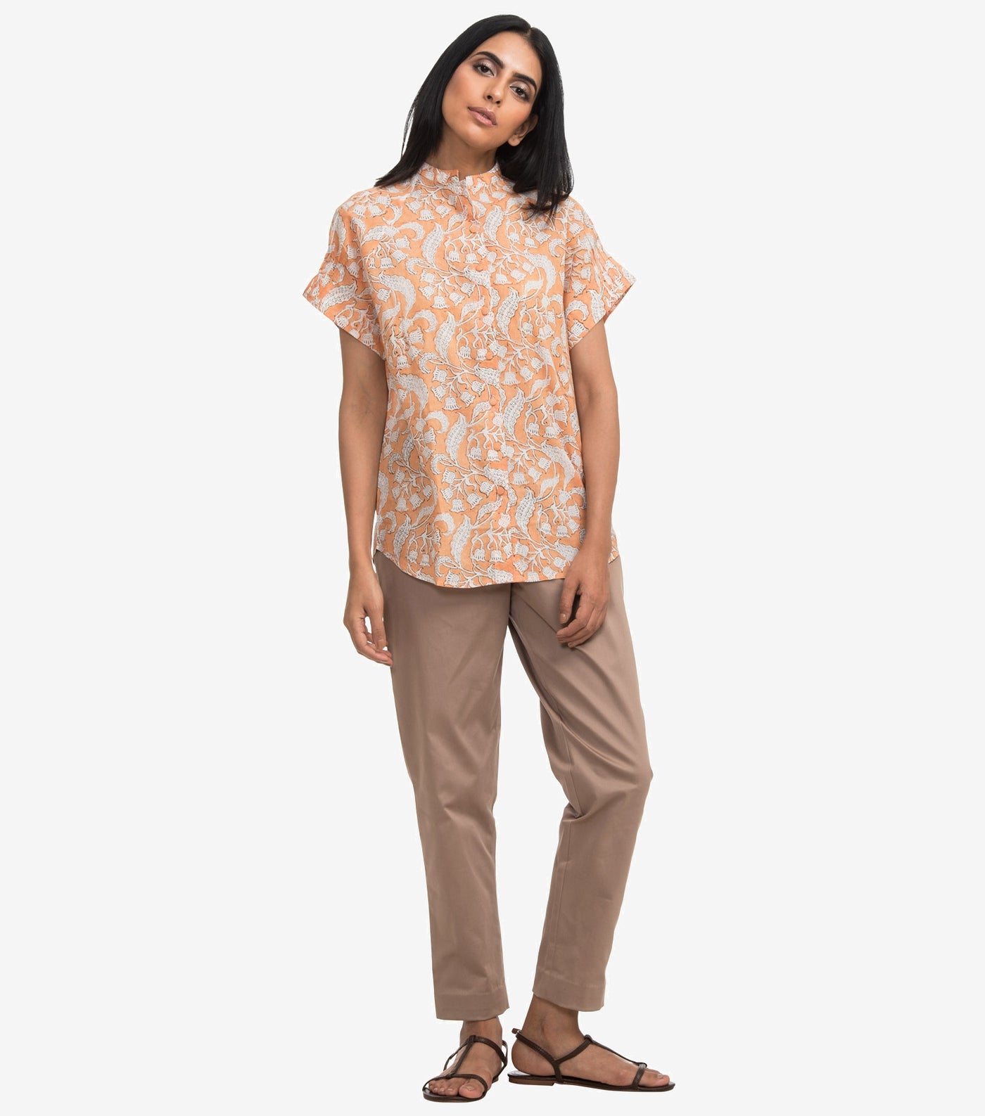 Peach printed cotton shirt