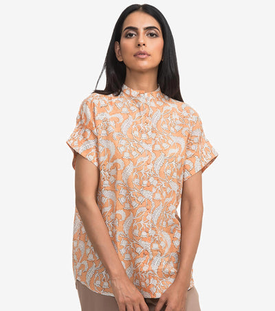 Peach printed cotton shirt