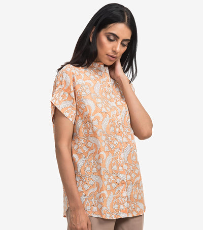 Peach printed cotton shirt