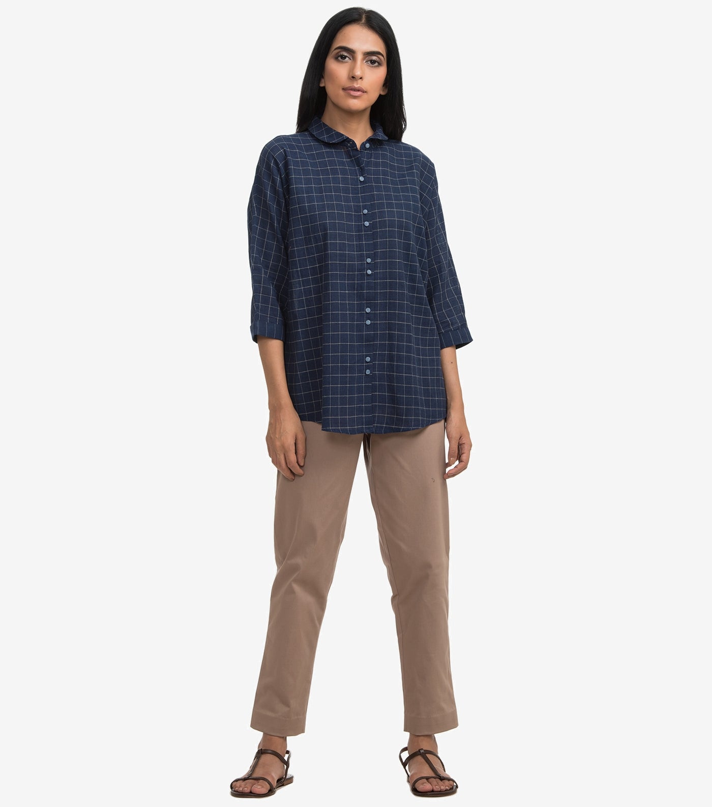 Navy khadi striped shirt