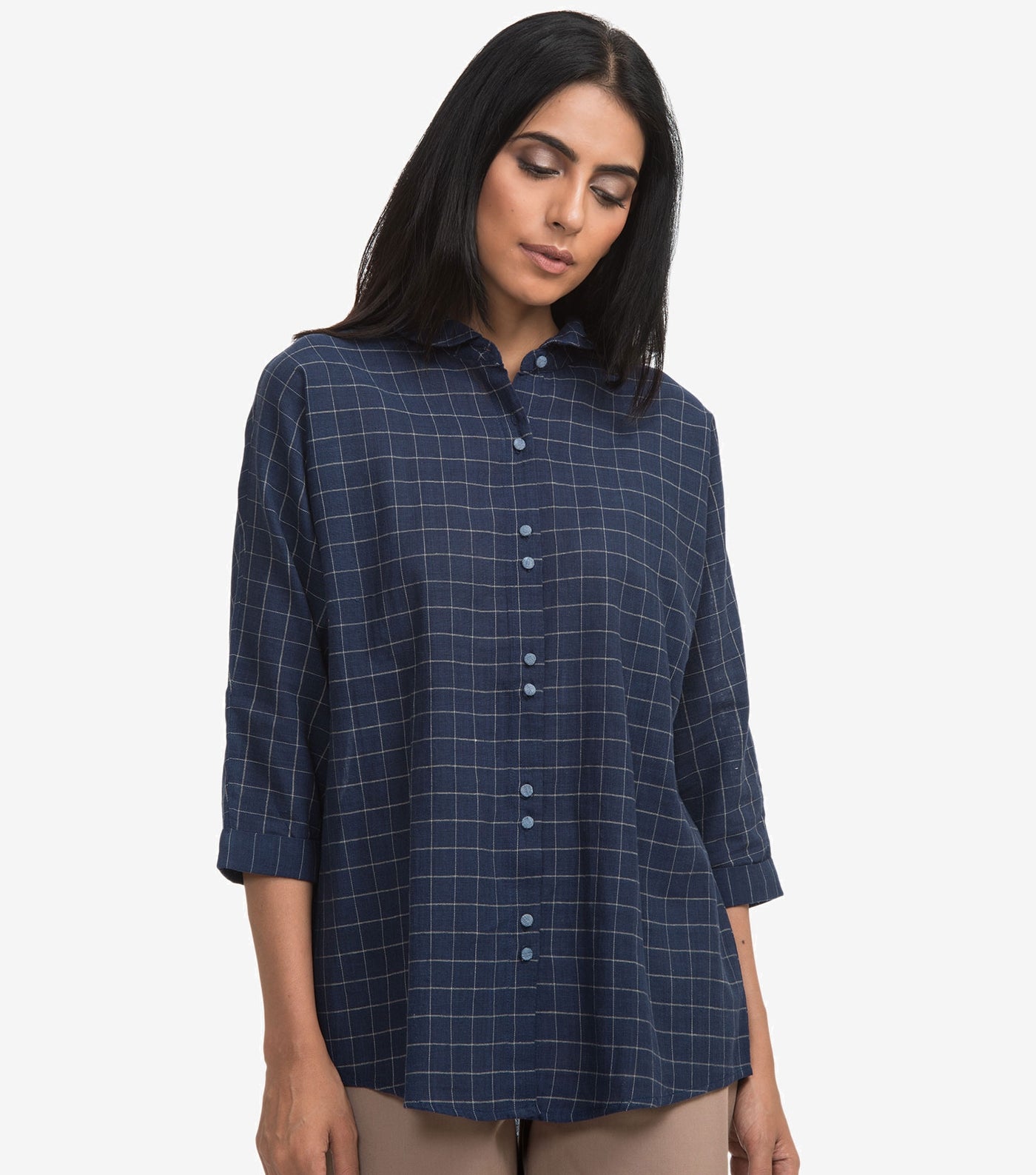 Navy khadi striped shirt