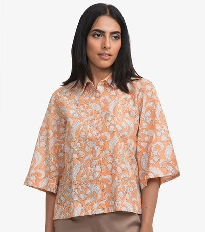Peach printed cotton shirt