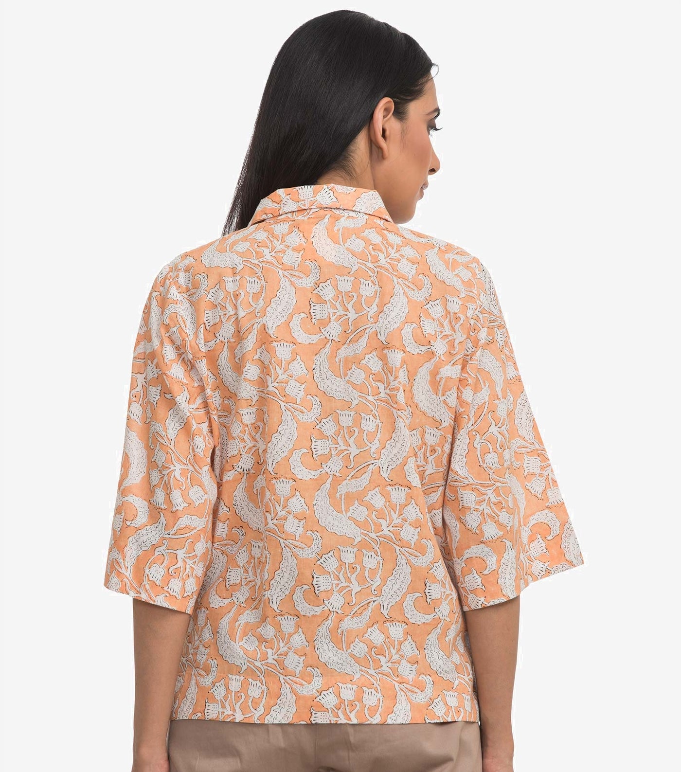 Peach printed cotton shirt
