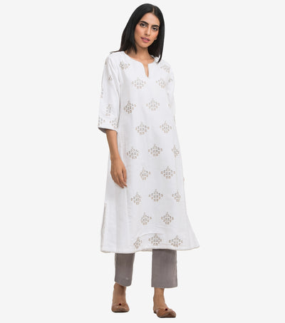 White embroidered linen kurta