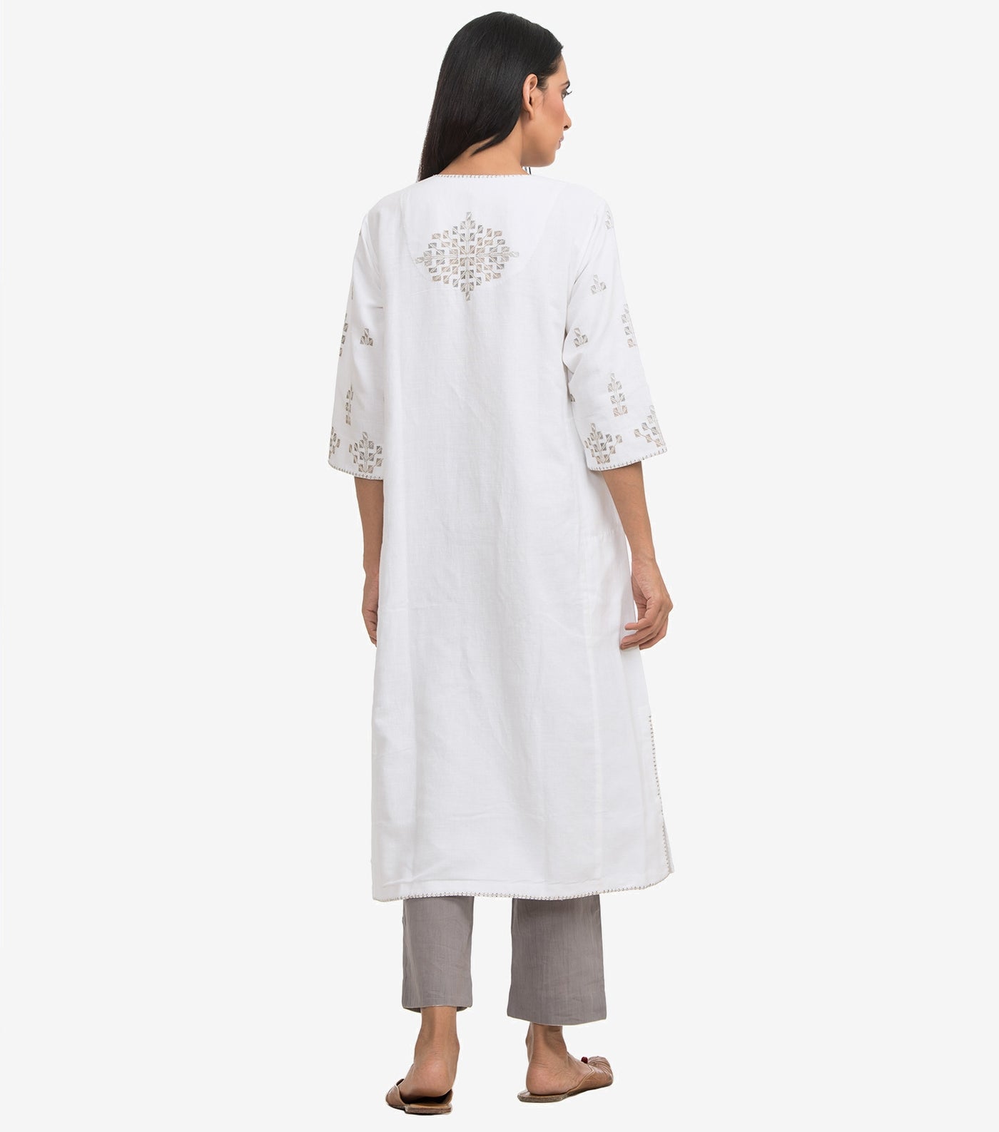 White embroidered linen kurta