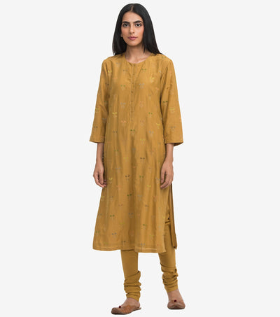 Ochre Yellow Embroidered Chanderi Suit Set