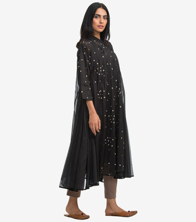 Black embroidered cotton choga