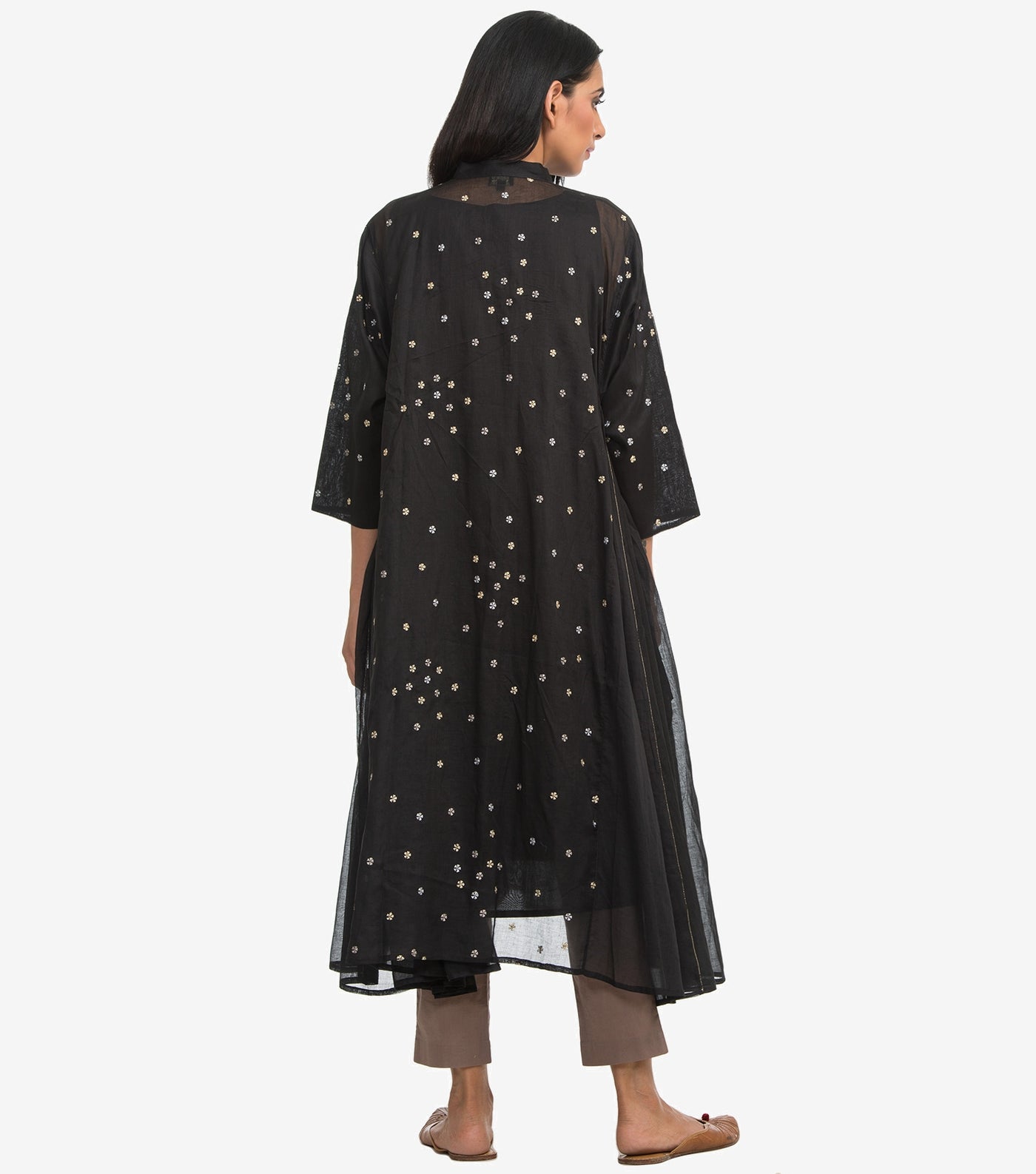 Black embroidered cotton choga