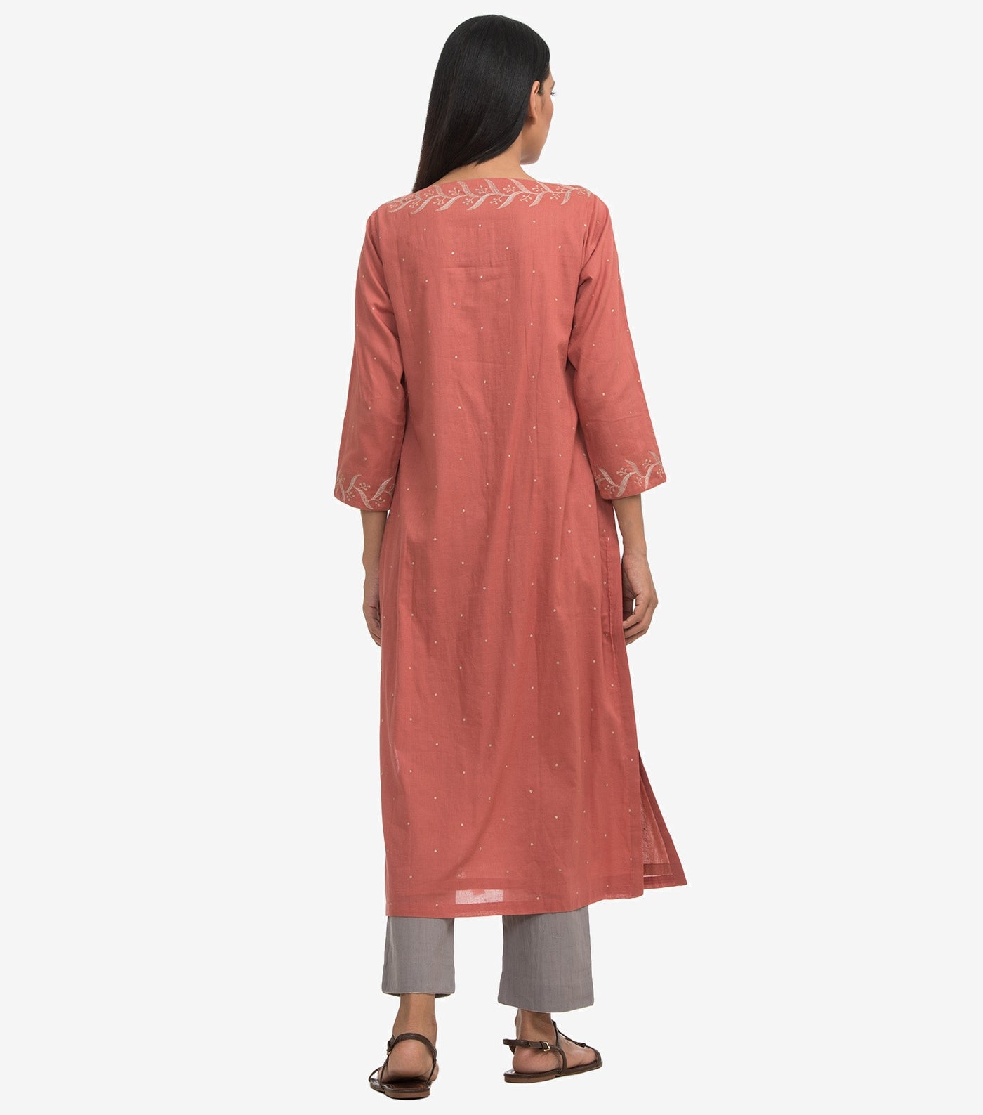 Pink zari embroidered cambric kurta